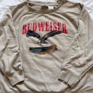 Budweiser Beige Crewneck Sweatshirt with Red Logo and Eagle Graphic